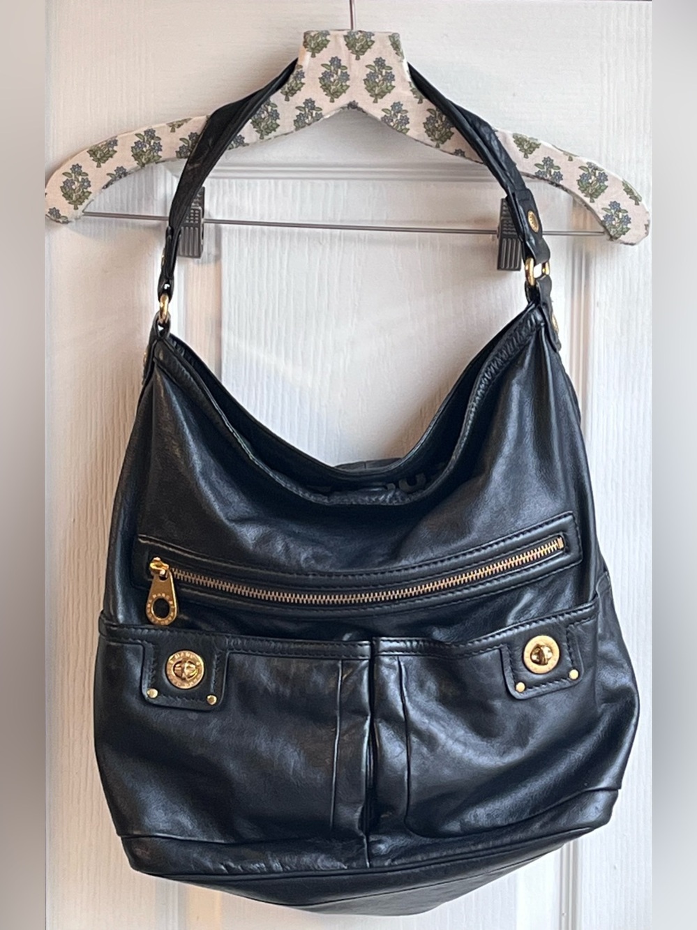 Marc By Marc Jacobs Black Leather Shoulder Hobo with Gold Hardware